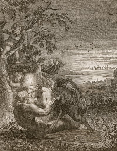 Tithonus, Aurora férje, szöcskévé változott, 1731 alkotó: Bernard Picart