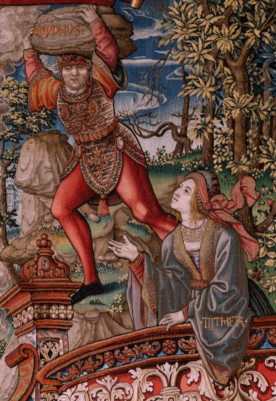 Flamand kárpit. A kitüntetések sorozat. Igazságszolgáltatás (La Justicia, Los Honores). Kilencedik kárpit a sorozatban. Modell karikaturisták Bernard van Orley és Jan Gossaert (Mabuse) köréből. Gyártás Pieter van Aelst, Brüsszel. 1550 körül. Szövet Arany,  alkotó: Bernard van Orley