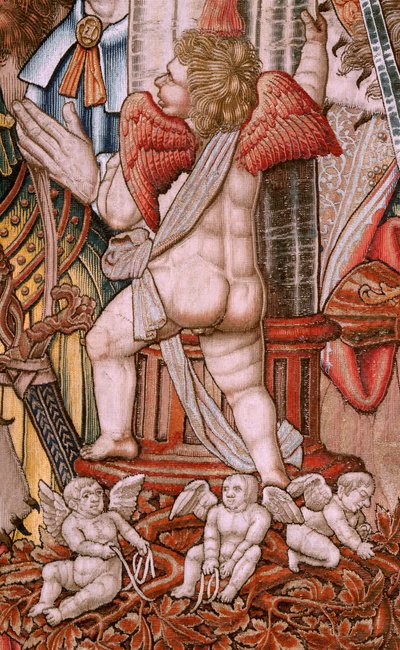 Flamand kárpit. Sorozat The Honours; Nemesség (La Nobleza). A sorozat negyedik kárpitja. Modell karikaturisták Bernard van Orley és Jan Gossaert (Mabuse) köréből. Gyártás Pieter van Aelst, Brüsszel. 1550 körül. Szövet Arany, ezüst, selyem és gyapjú alkotó: Bernard van Orley