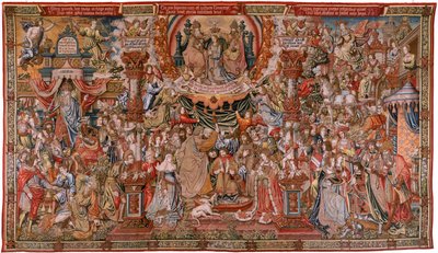 Flamand kárpit. Sorozat The Honours; Nemesség (La Nobleza). A sorozat negyedik kárpitja. Modell karikaturisták Bernard van Orley és Jan Gossaert (Mabuse) köréből. Gyártás Pieter van Aelst, Brüsszel. 1550 körül. Szövet Arany, ezüst, selyem és gyapjú alkotó: Bernard van Orley