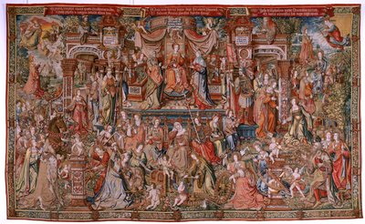 Flamand kárpit. Sorozat The Honours; Prudence (La Prudencia).A sorozat hetedik kárpitja. Modell karikaturisták Bernard van Orley és Jan Gossaert (Mabuse) köréből. Gyártás Pieter van Aelst, Brüsszel. Kb. 1550. Szövet Arany, ezüst, selyem és w alkotó: Bernard van Orley