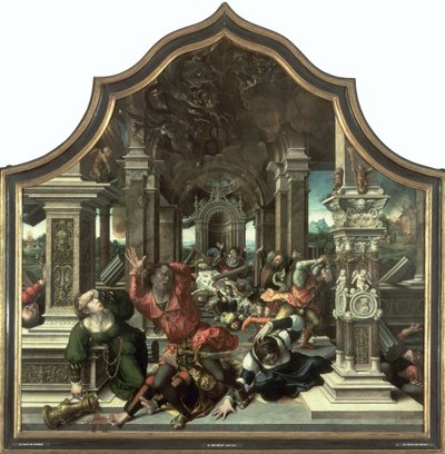 A Jób házának lerombolása, a Türelem Erénye Triptichon központi panelje, 1521 alkotó: Bernard van Orley