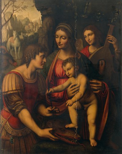 Madonna és gyermek Szent Györggyel és egy angyallal (olaj a táblán) alkotó: Bernardino Luini