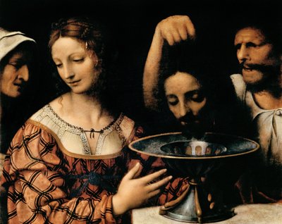 A hóhér bemutatja Keresztelő János fejét Heródesnek, 1527-31 (tempera a panelen) alkotó: Bernardino Luini