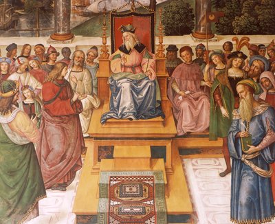 Enea Silvio Piccolomini találkozik I. Jakab skót királlyal, részlet II. Pius történeteiből alkotó: Bernardino di Betto Pinturicchio