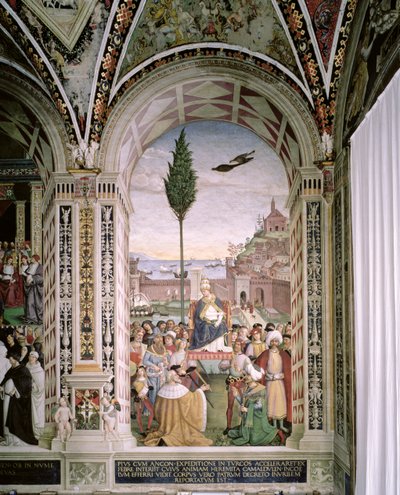 Pius pápa (1405-64) Anconában megáldja a Szentföldre induló flottát 1464. augusztus 15-én alkotó: Bernardino di Betto Pinturicchio
