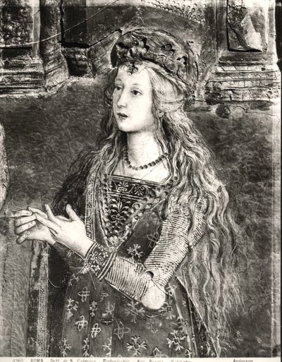 Szent Katalin, valószínűleg Lucrezia Borgia (1480-1519) portréja a Szentek élete ciklusból, Sala dei Santi, 1492-94 alkotó: Bernardino di Betto Pinturicchio
