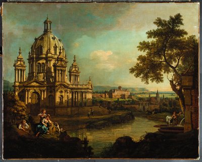 Kapriccio kupolás templommal és épületekkel Pirnában, 1765 körül alkotó: Bernardo Bellotto