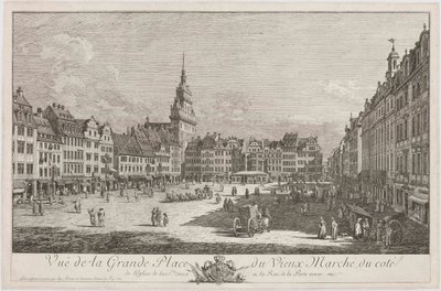 A drezdai Altmarkt a Schlossstrasse felől nézve, a „Dresdner Veduten” sorozat egyik lapja alkotó: Bernardo Bellotto