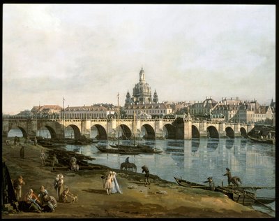 Drezda látképe az Elba jobb partjáról, az Augustusbruecke alatt ... (festmény, vászon) alkotó: Bernardo Bellotto