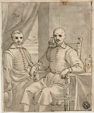 Egy ülő egyháztag és egy álló fiú portréja alkotó: Bernardo Castello