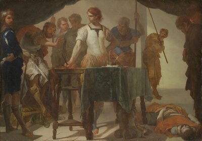 Mucius Scaevola Porsenna királlyal szemben alkotó: Bernardo Cavallino