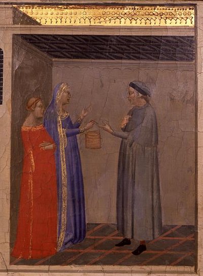 Predella-panel, amely a „The Legend of the Sacred Girdle” című jelenetet ábrázolja (részlet) (tempera a panelen) alkotó: Bernardo Daddi