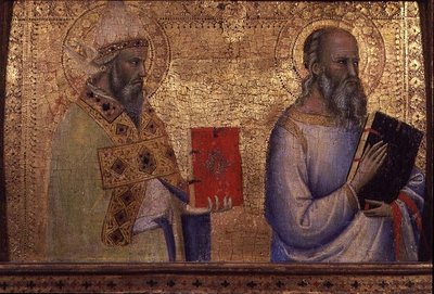 Nagy Szent Gergely (kb. 540-604) és azonosíthatatlan szent (tempera a panelen) alkotó: Bernardo Daddi