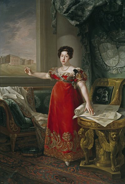 Marie Isabelle de Braganza, Portugália Infanta, Spanyolország királynője – Maria Isabel Portugália (1797-1818), a Prado Múzeum előtt, készítette Lopez Piquer, Bernardo (1801-1874). olajfestmény alkotó: Bernardo Lopez y Piquer