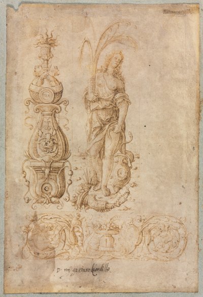 Tervezés kandeláberhez, A bőség allegorikus alakja, Díszdombormű-tervezés, c. 1490-es évek. alkotó: Bernardo Parentino