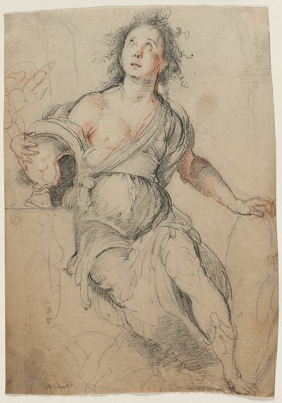 Allegorikus figura, 1635 körül (fekete kréta vörös krétával ) alkotó: Bernardo Strozzi