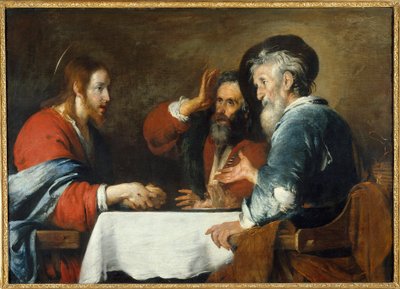 Krisztusnak van Emmausa Krisztus megjelenik a zarándokoknak, akik egy asztalnál ülnek egy emmausi fogadóban. Bernardo Strozzi (1581-1644) festménye 1640 V. 1,24x1,72 m Grenoble, Musee des Beaux Arts alkotó: Bernardo Strozzi