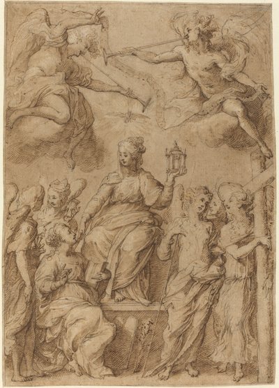 Ecclesia a szenvedély eszközeit tartó angyalokkal körülvéve alkotó: Bernardo Strozzi