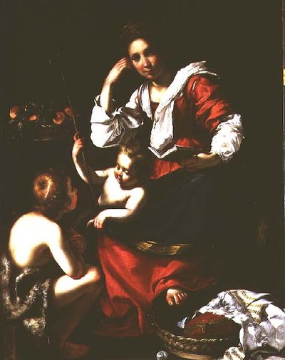 Madonna és gyermeke a Keresztelő Szent János csecsemővel alkotó: Bernardo Strozzi