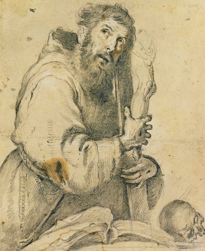 Szent Ferenc, kezében egy feszület; Szent Ferenc feszületet tart a karjában, alkotó: Bernardo Strozzi
