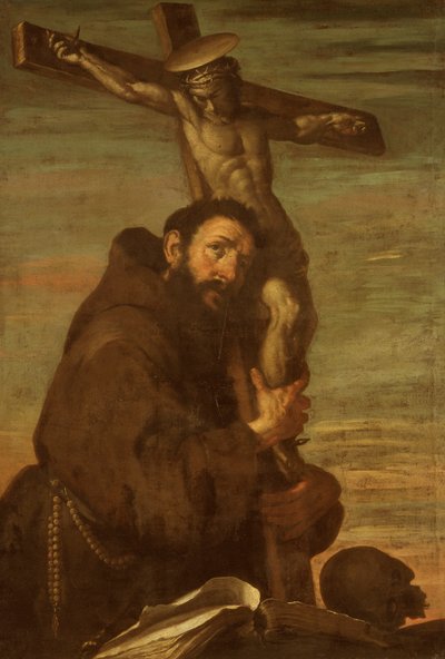 Assisi Szent Ferenc feszületet ölel, 1600-1640. alkotó: Bernardo Strozzi