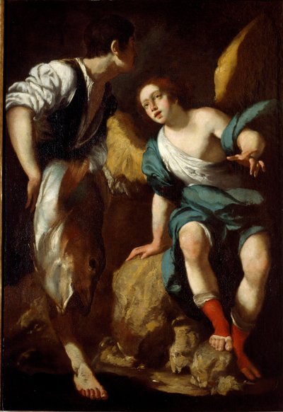 Az ifjú Tobie és a Rafael arkangyal (Tobie és az angyal) Bernardo Strozzi (1581-1644) festménye 17. századi gének, magángyűjtemény alkotó: Bernardo Strozzi