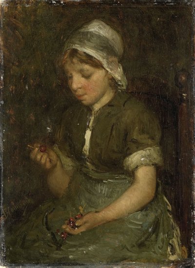 Lány cseresznyével alkotó: Bernardus Johannes Blommers or Bloomers