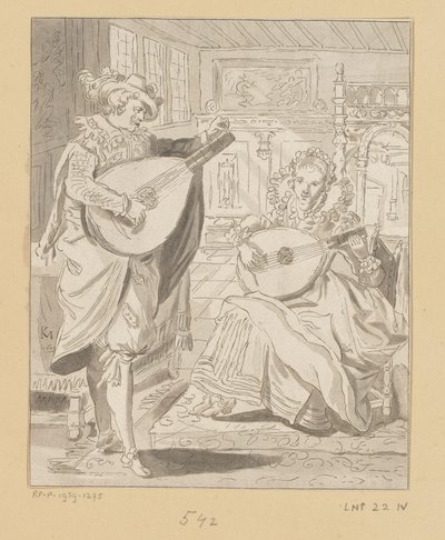 Lután játszó úr és hölgy alkotó: Bernhard Schreuder