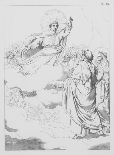 Dante Isteni komédiája, Paradiso (Mennyország), VII. tábla (litográfia) alkotó: Bernhard Schuler