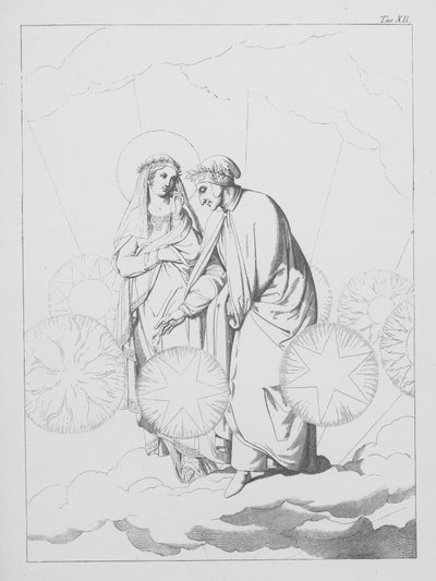 Dante Isteni komédiája, Paradiso (Mennyország), XII. tábla (litográfia) alkotó: Bernhard Schuler