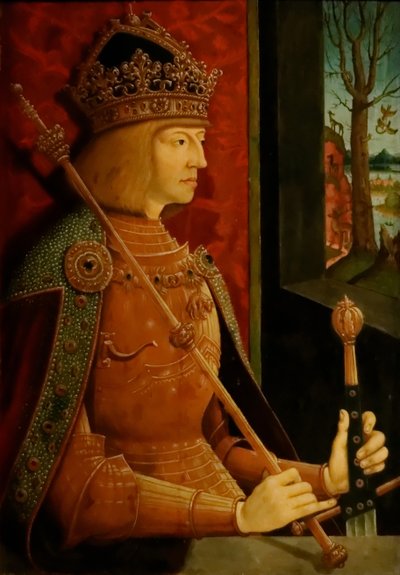I. Maximilian császár 1459-1519, koronával, jogarral és karddal, kb. 1500 alkotó: Bernhard Strigel