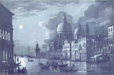 A Canal Grande és a Santa Maria della Salute éjszakai jelenete, Velence, Brizeghel metszet (litho) alkotó: Berselli (after)