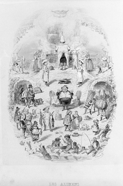 Ételek: főzés és különféle ételek elkészítési módjai a Brillatban - Savarin, Bertall illusztrálta. Párizs 1840. alkotó: Bertall