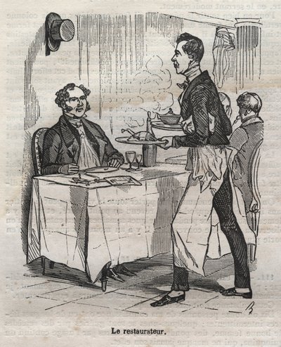 A restaurátor – metszet a „La Physiologie du gout”-ba, Jean Anthelme Brillat Savarin (Brillat-Savarin) alkotó: Bertall