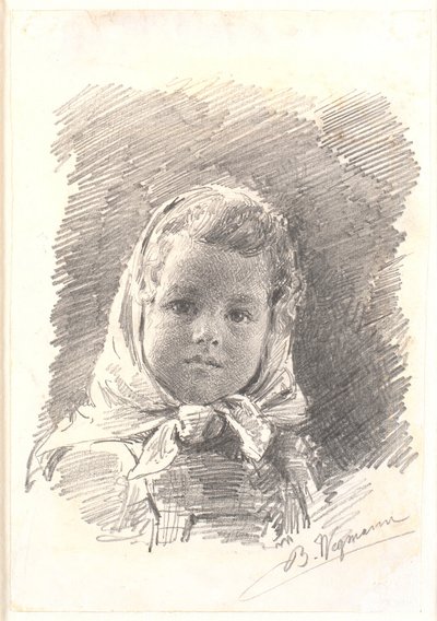 Egy kislány portréja sállal a feje körül alkotó: Bertha Wegmann