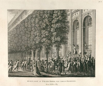 Camille Desmoulins indítványa a Palais Royalban 1789. július 12-én. alkotó: Berthault
