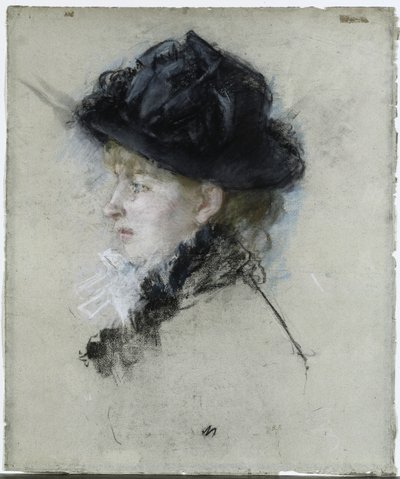 Mademoiselle Louise Riesener kalapban alkotó: Berthe Morisot
