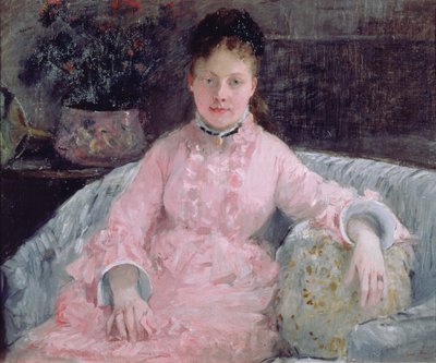 Rózsaszín ruhás nő portréja alkotó: Berthe Morisot