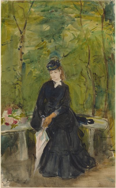 A művész húga, Edma, egy padon ülve alkotó: Berthe Morisot