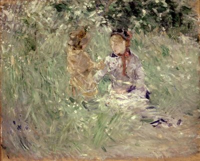 Nő és gyermek a bougivali réten alkotó: Berthe Morisot