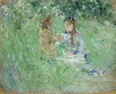 „Nő és gyermek a bougivali réten”, 1882 alkotó: Berthe Morisot