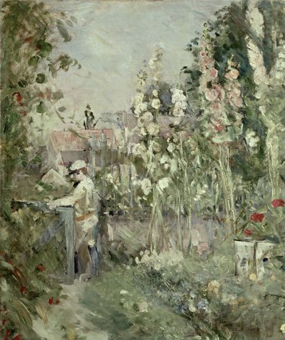 Fiatal fiú a Hollyhocksban alkotó: Berthe Morisot