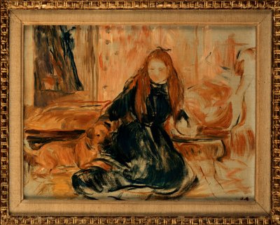 Fiatal lány kutyával játszik, 1892 alkotó: Berthe Morisot