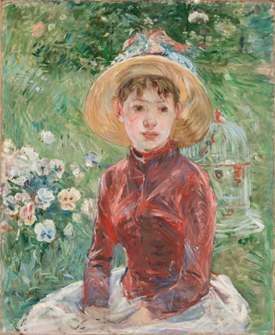 Fiatal lány a füvön, a vörös míder Mademoiselle Isabelle Lambert, 1885. alkotó: Berthe Morisot