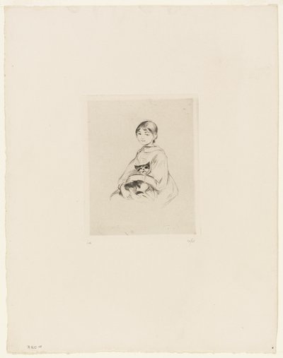 Fiatal lány egy macskával alkotó: Berthe Morisot