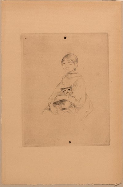 Fiatal lány macskával, 1888 körül (metszet) alkotó: Berthe Morisot