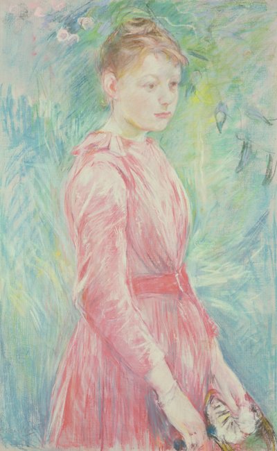 Fiatal lány rózsaszín ruhában (pasztell, papír) alkotó: Berthe Morisot