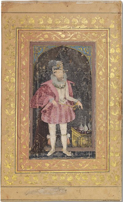 Ritka mogul portré I. Jakabról, 1615-1618 körül (átlátszatlan pigmentek arannyal megerősítve a papíron) alkotó: Bichitr Bichitr