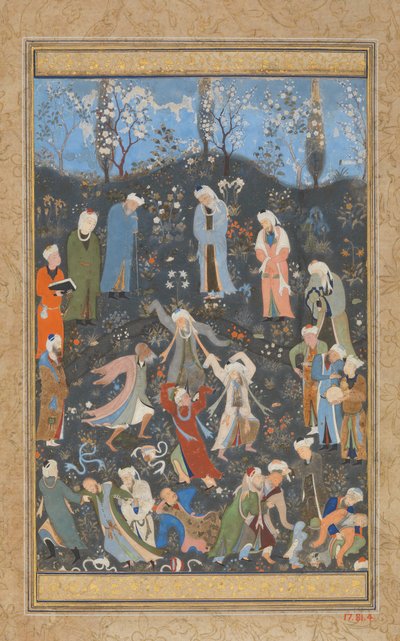 Táncoló dervisek, folio egy hafizi dívánból, kb. 1480. alkotó: Bihzad